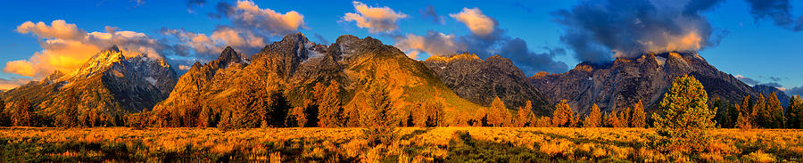 Panoramic view of the Tetons at the base of the mountains